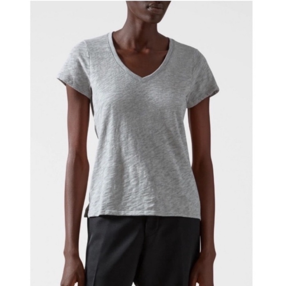 ATM Slub Jersey Schoolboy V-Neck Tee Shirt in Grey.
